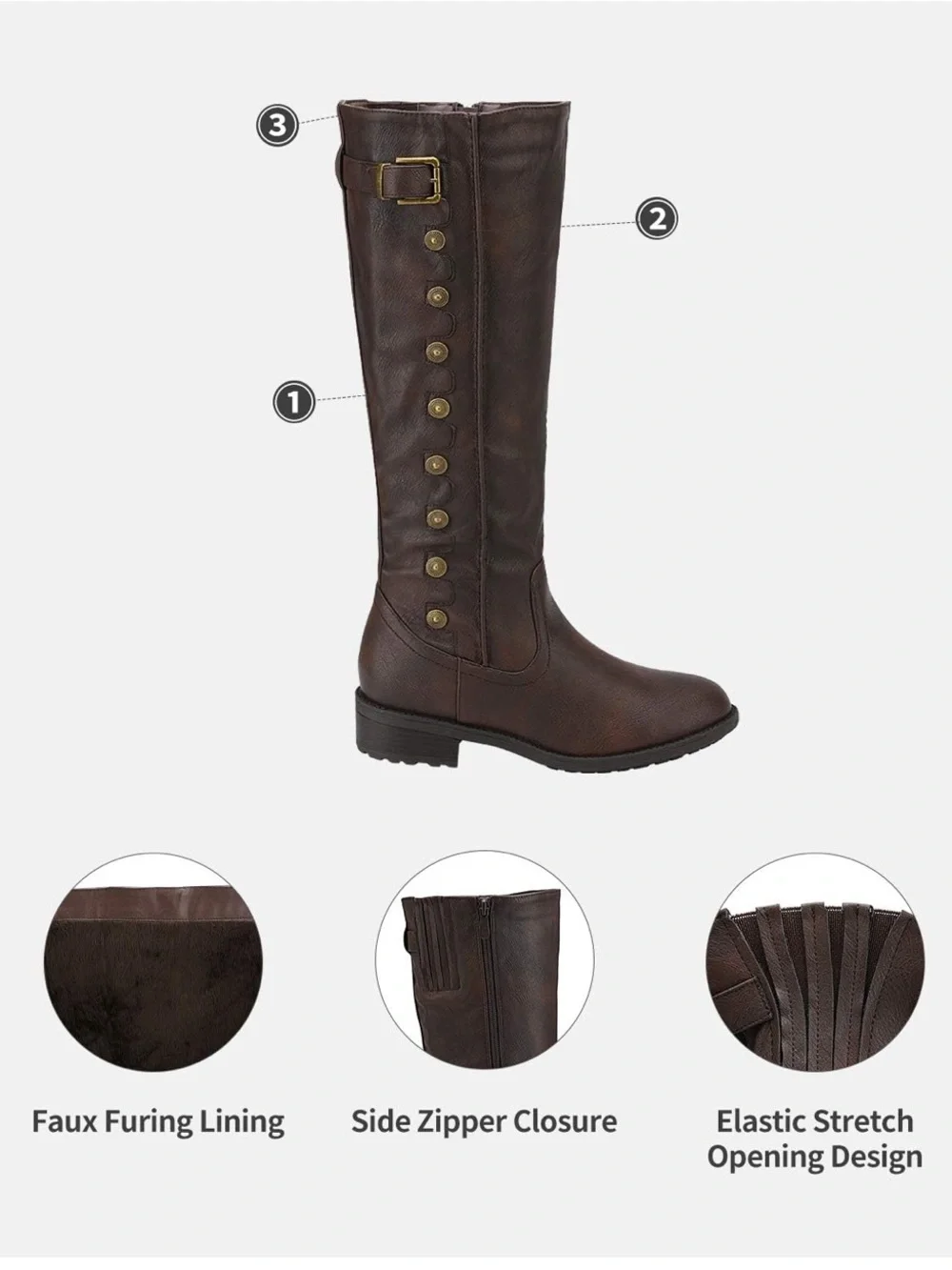 Dream Pairs Army Brown Faux Leather Button Knee High Riding Boots Size 8